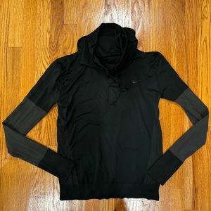 Nike Dri-Fit black cowl neck fitted shirt with gray and black design on sleeves